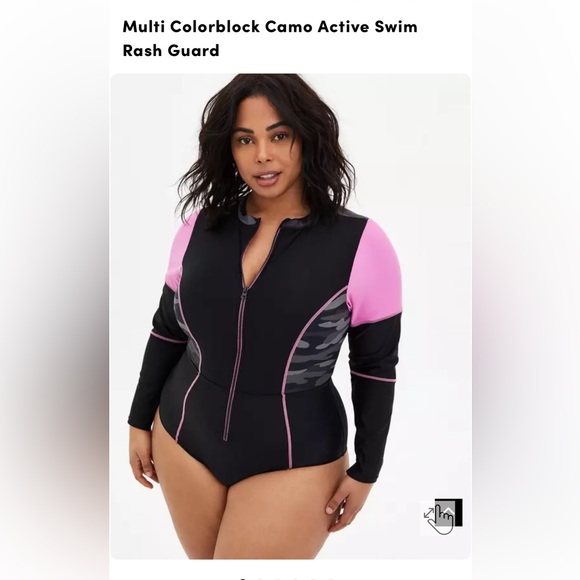 Torrid Women's Black and Pink Camo Active Swim Rash Guard - Picture 1 of 5
